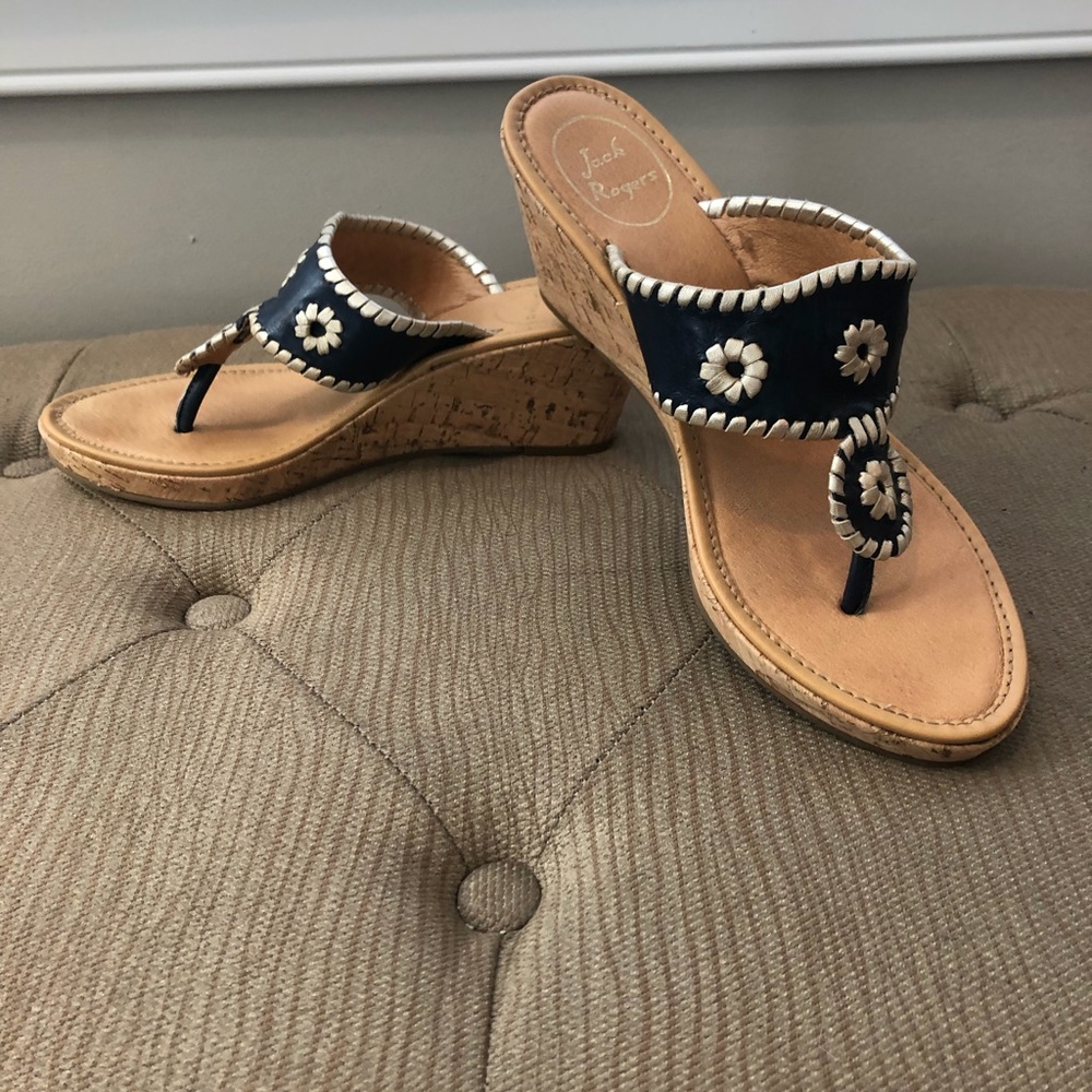 Never been worn Jack Rogers blue/gold wedge